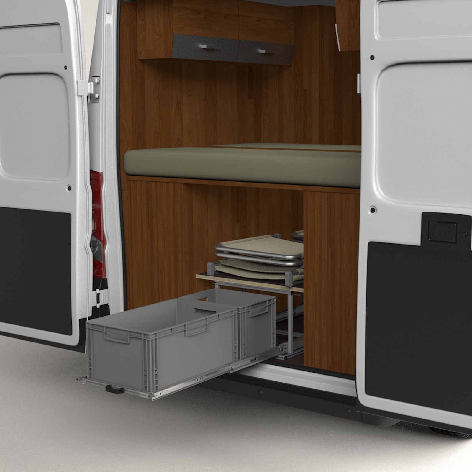 Rear pull-out camper van with shelf 900mm x 400mm