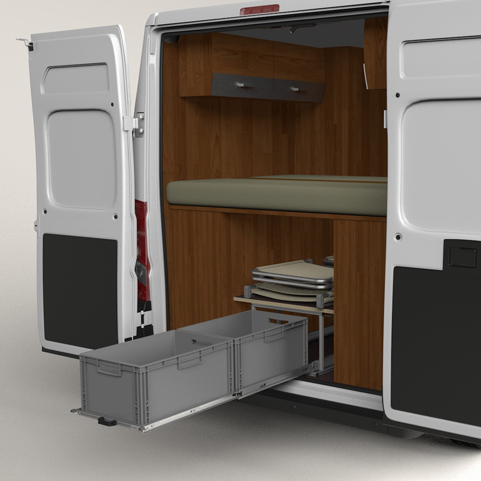 Rear pull-out camper van with shelf 1200mm x 400mm