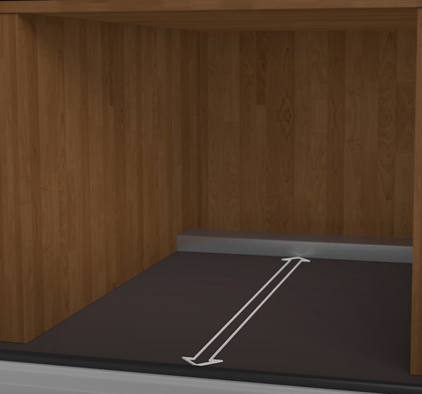 Distance horizontale : bord avant de la plinthe de finition au conduit.